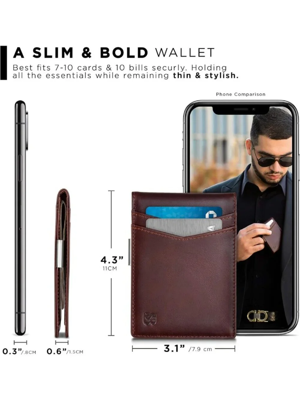 Slim RFID Blocking Money Clip Wallet - Minimalist Front Pocket Card Holder for